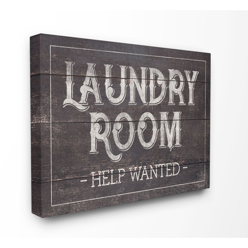 «Laundry Room Bathroom Wood Textured Word Design», impression sur toile, H 24 po x l 30 po x 1,5 po, Toile tendue