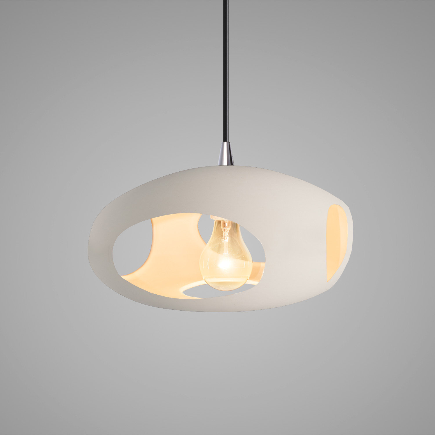 Logan Single Light Ceramic Dimmable Pendant, Bisque, Polished Chrome