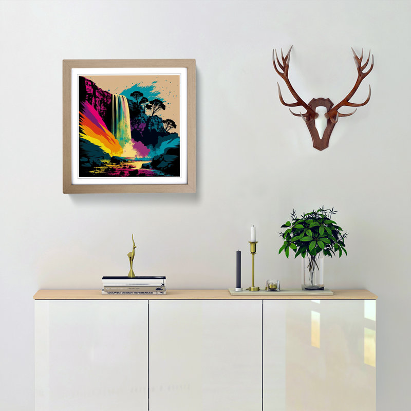 Waterfall Pop Art No.1 - Single Picture Frame Print on Wood, Oak