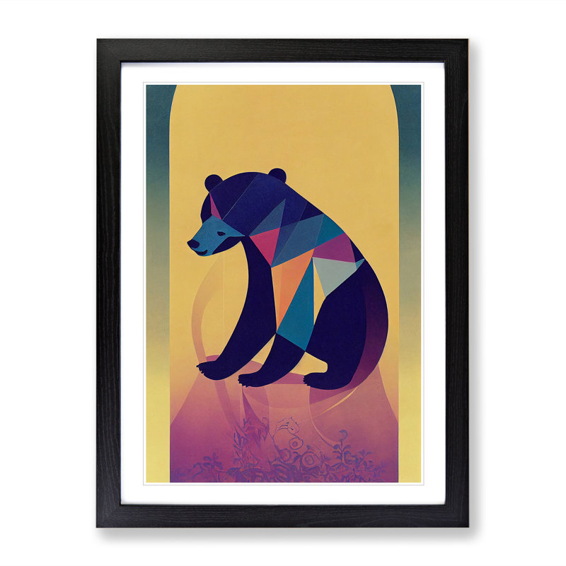 Resting Bear Abstract - Wall Art, Black Framed, 66cm H x 48cm W, White