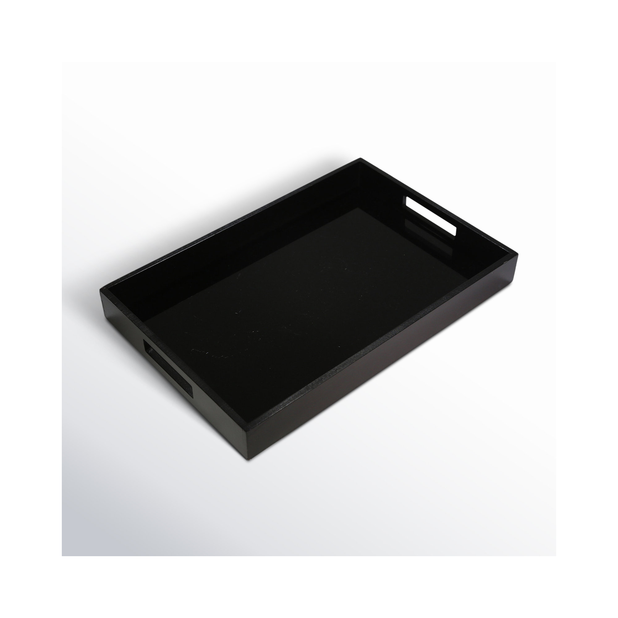 Bradshaw 18" Simple Black Serving Tray - Contemporary Decorative Wood and Glass Serving Tray for Home or Office Decor - Hosting Tray for Events