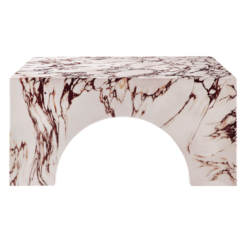 Valen Indoor - Outdoor Patio Arched Concrete Coffee Table In Red Marble