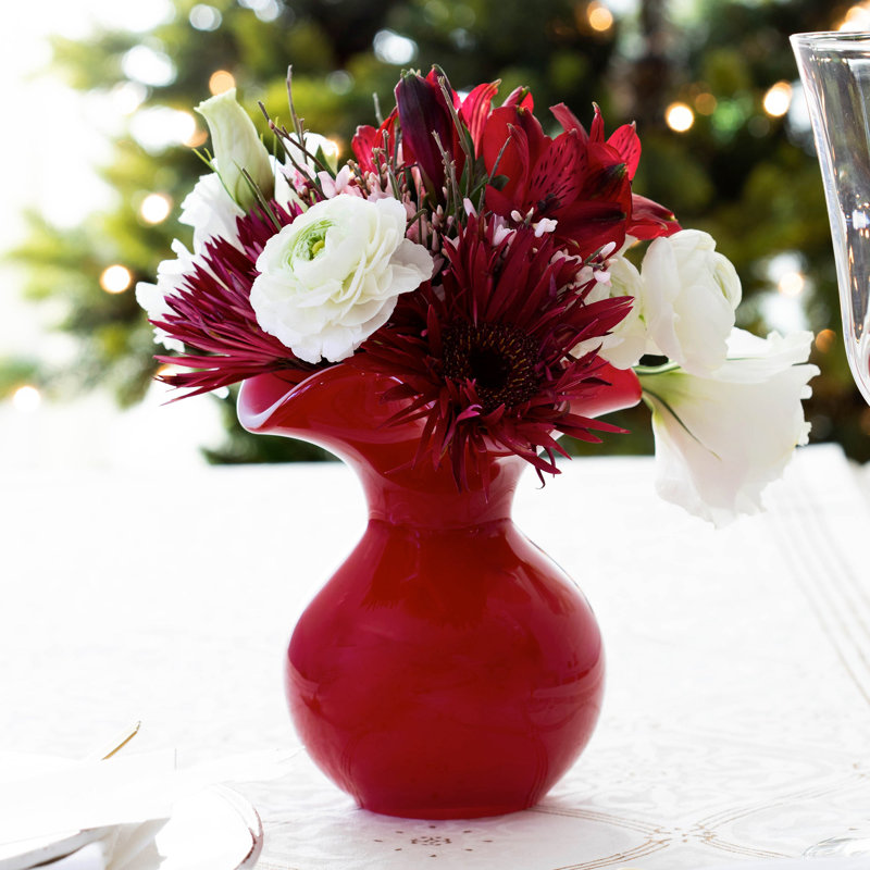 Hibiscus Handmade Glass Table Vase, 10" H x 9" W x 9" D