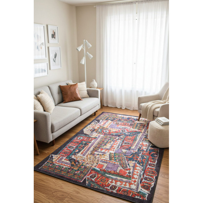 Vintage Look Woven Base Decorative Colourful Oriental Carpet, Rectangle 3 pi 10 po x 5 pi 3 po