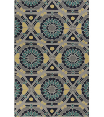 Tapis gris/vert/jaune en laine noué la à la main Alicia