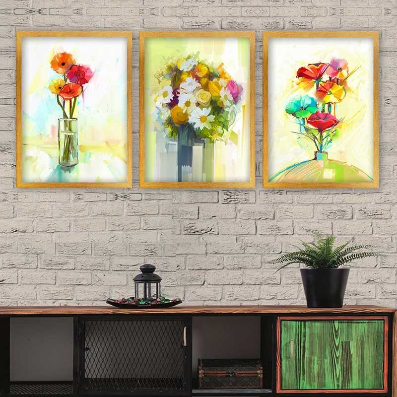 Ensemble de 3 peintures élégantes encadrées décoratives, 13,8 x 17,7 pouces chacune | 100% bois avec cadre 100% polystyrène (épaisseur: 0,8 pouce) | Impression numérique UV, parfaite pour le salon et la décoration intérieure