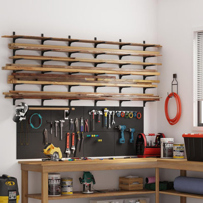Wood Organizer Metal Rack - 6-Tier Detachable Lumber Storage Metal Rack & Adjustable Wall Mount Wood Storage Lumber Organizer Rack for Garage Basement
