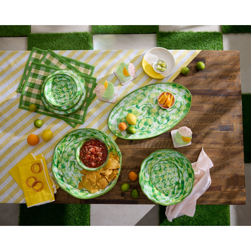 Pink Marble Check Melamine Salad Plates, Green