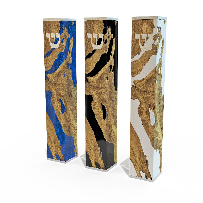 Wood Mezuzah, Blue/Yellow