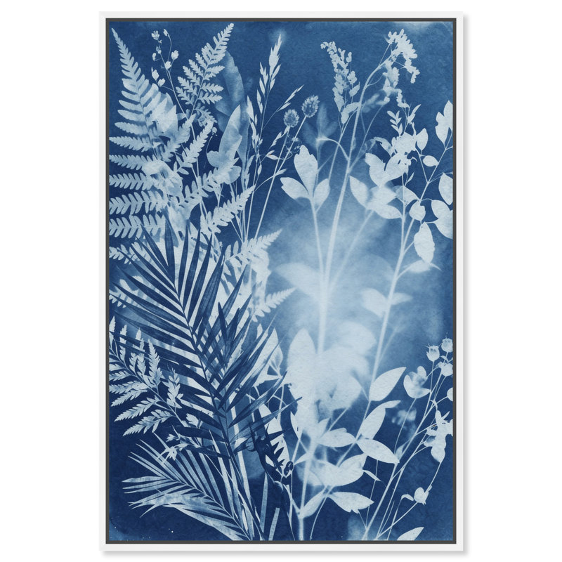 Blue Foliage II Print by Oliver Gal, 31"H x 46"W, White Floater Frame