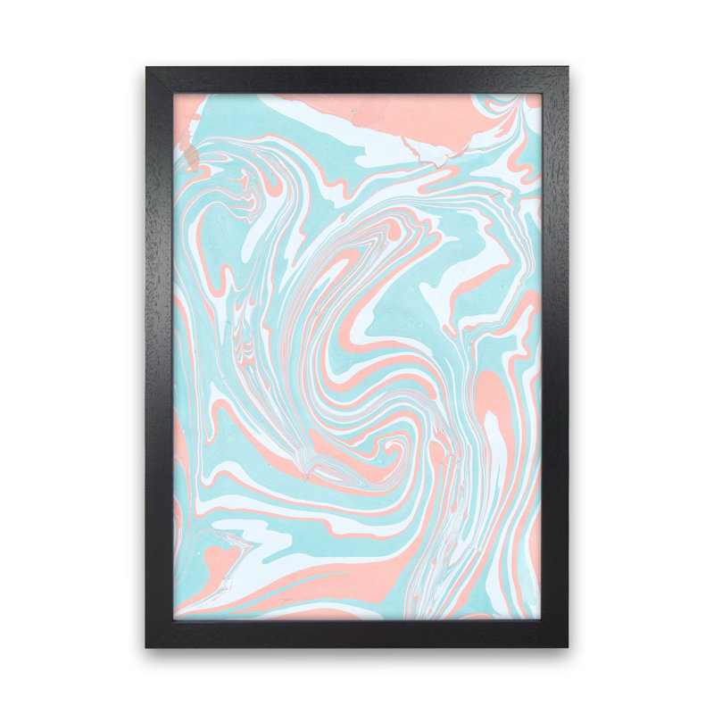 Liquid Mix Turquoise And Salmon by Pixy Paper - Print, 29.7cm H x 21cm W x 3cm D, Black Framed
