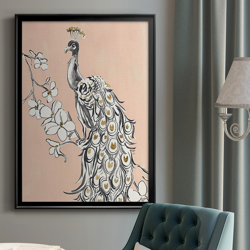Paon en or II, impression sur papier encadrée, H 42,5 po x l 30,5 po x P 1 po, Noir
