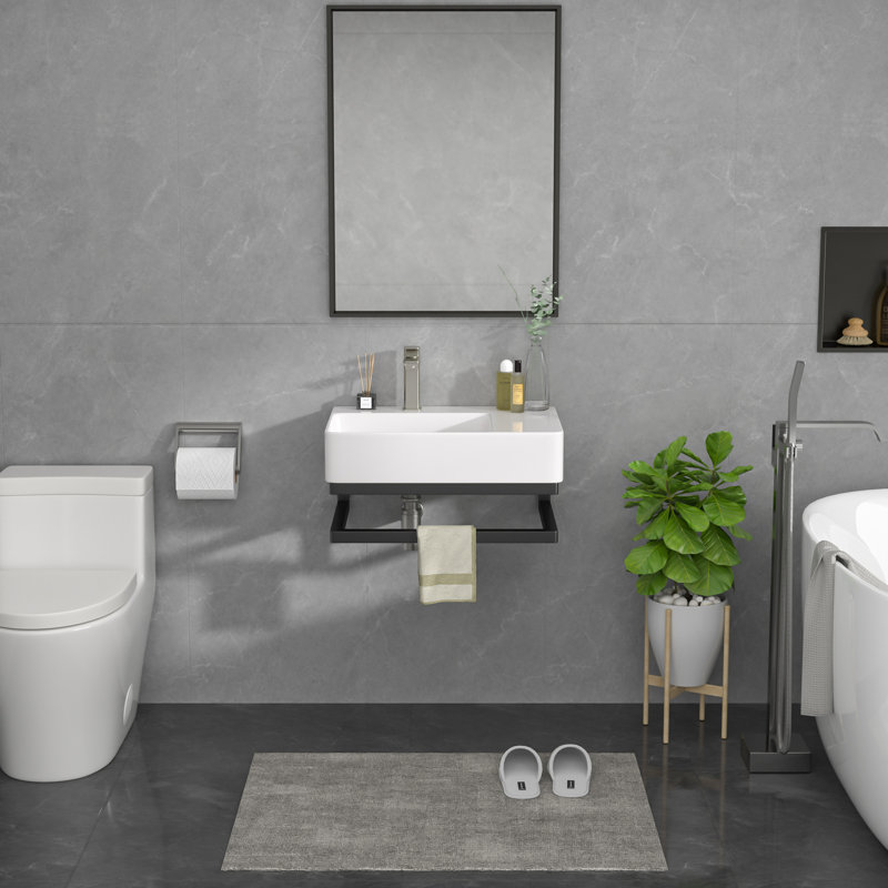 Mocoloo 23"L x 16"W Wall Mount Bathroom Sink Ceramic Rectangular Console Bathroom Sink with One Faucet Hole and Bracket Base