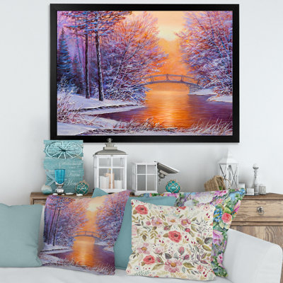 «Bridge Over The River In Winter Landscape», reproduction d'art sur toile