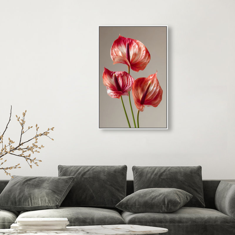 Crimson Silk Veins II Print by Oliver Gal, 25"H x 37"W, White Floater Frame