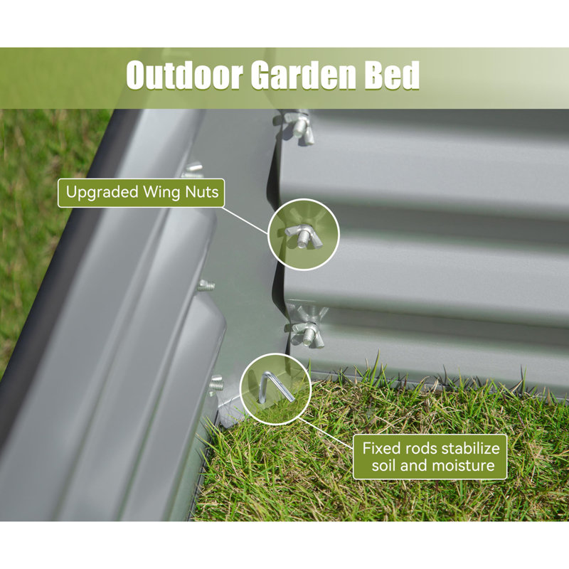 Metal Raised Garden Bed, 17.72" H X 70.87" W X 35.43" D, Silver/White