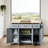 54inch Large Kitchen Island with Rubber Wood Drop Leaf, Embossed Texture Rolling Kitchen Cart on 4 Wheels with 4 Doors and 3 Drawers-1854671800