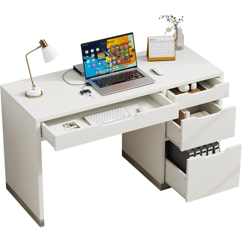 Bureau 52 pouces avec 4 tiroirs, petit bureau d'ordinateur pour les petits espaces, Blanc, H 29,6 po x l 52 po x P 19,7 po