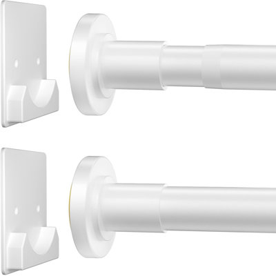 White Shower Curtain Rod,1 Inch Diameter Stainless Steel Adjustable Spring Tension Rods 32 To 80",with Holders,anti-slip,curtain Rods No Drilling(1 Pack)