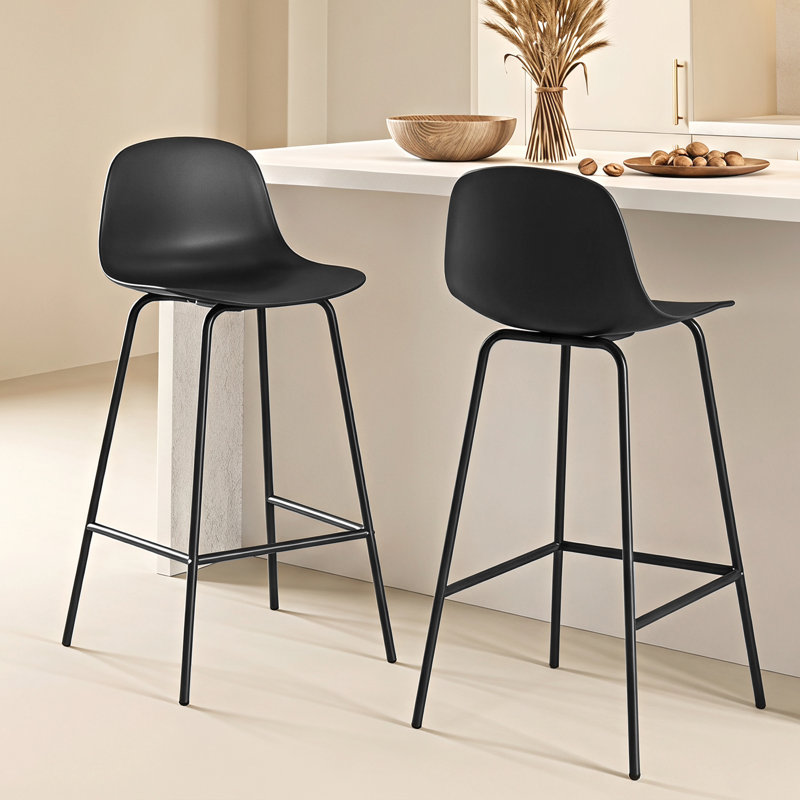 Tabouret de comptoir en polyuréthane à dossier bas H 26 po Botyo, Noir, 2