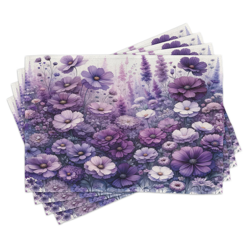 Ensemble de 4 napperons Ambesonne mauve à motif floral lilas standard lavande Cottagecore