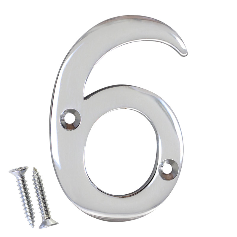 Numéro de maison laiton à fixation en surface, H 3 po, Chrome poli, 6