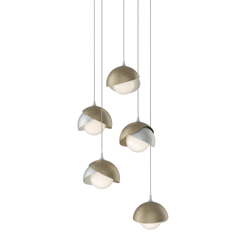 Brooklyn 5 - Light Cluster Geometric Pendant, Modern Brass, Long: 15" to 130", Vintage Platinum