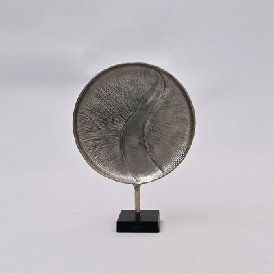 Metallic Sphere Table Accent – Aluminum Sculpture With Black Base (13.5X4.5X17")
