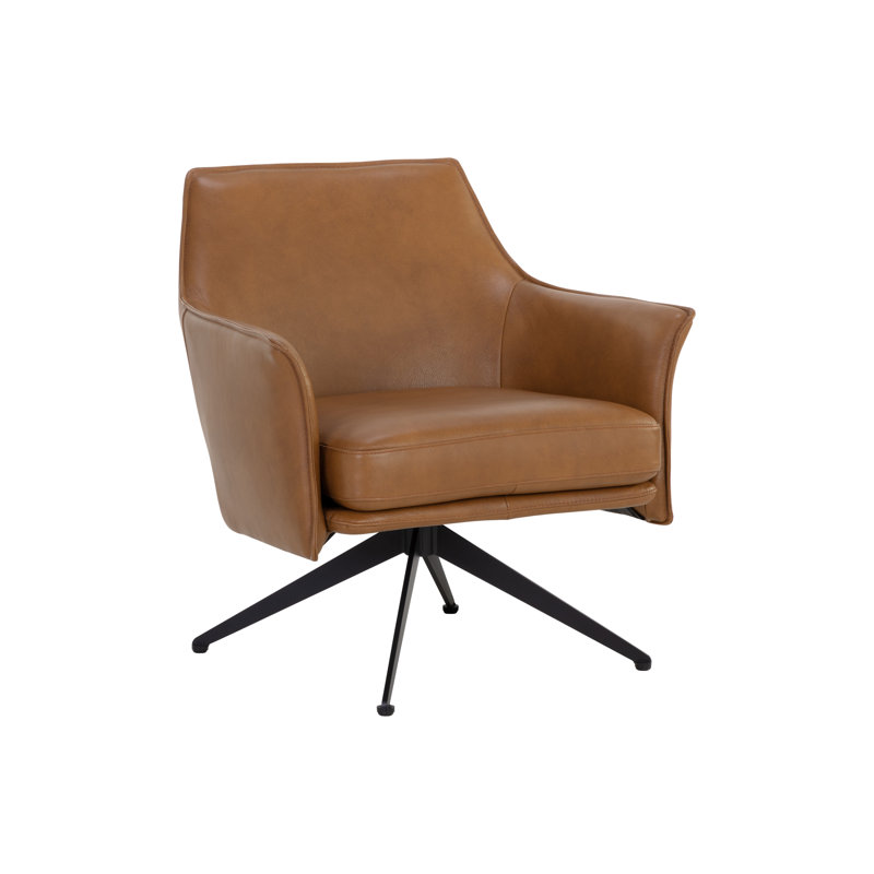 Leather Swivel Lounge Chair, Brown Genuine Leather