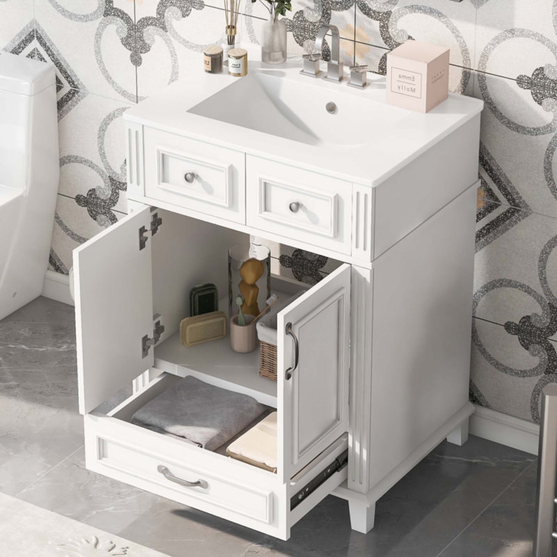 Meuble-lavabo 24 po avec lavabo en céramique, Blanc