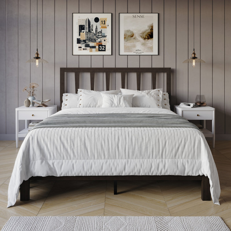 Lit plateforme en bois massif Morsly, Grand, Cappuccino