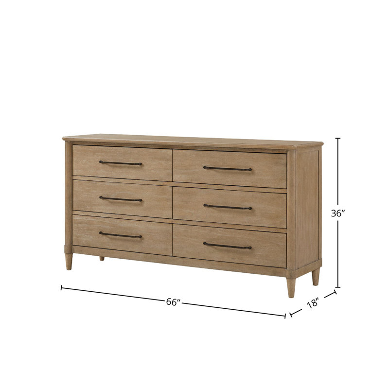 Sand Finish 6-Drawer Dresser with Felt Lined Top Drawers