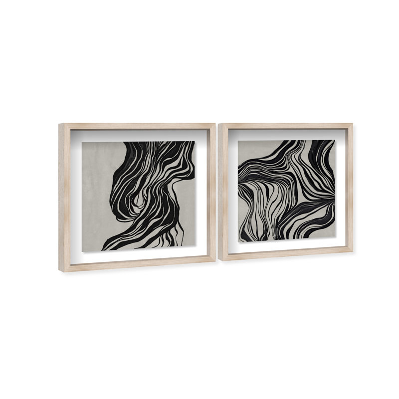 Emotional Set Shadowbox Abstract Print by Oliver Gal, Black Frame, 12 x 12, 21.5"H x 21.5"W, Natural Oak Shadowbox