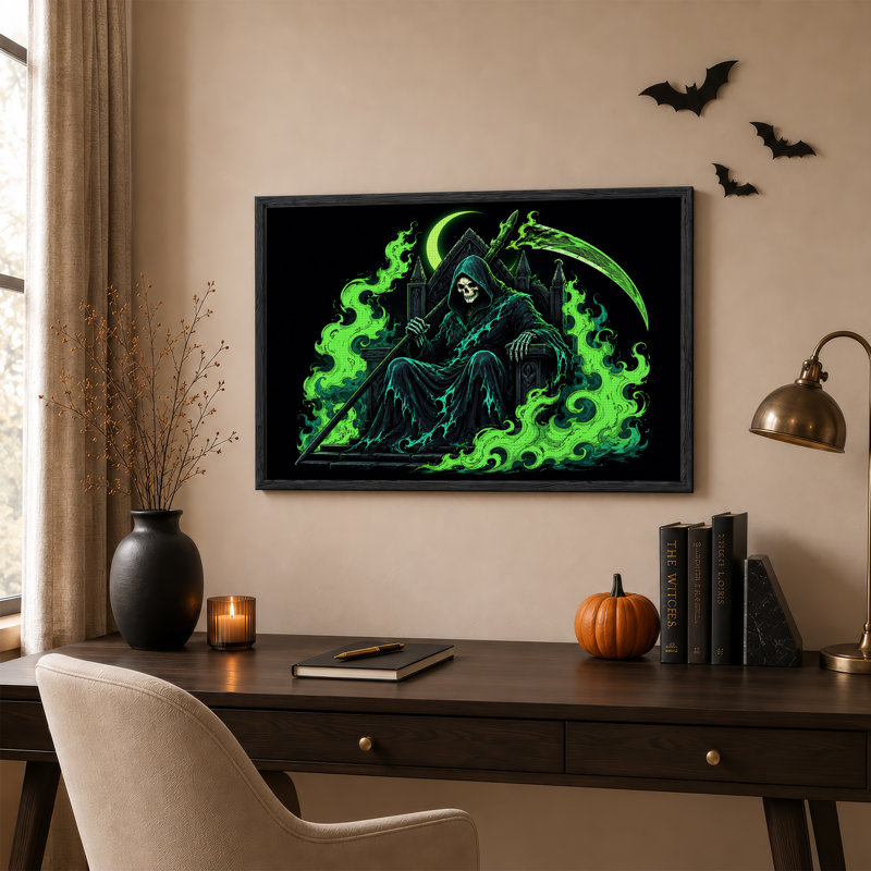 «Grim Reaper on Throne with Green Smoke and Halloween», art mural sur toile, H 24 po x l 36 po