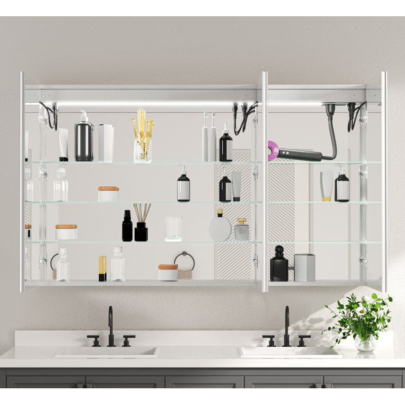 60 in. W x 36 in. H Rectangular Aluminum Medicine Cabinet with Mirror and Light, Dimmable, Anti-fog, Fully Assembled