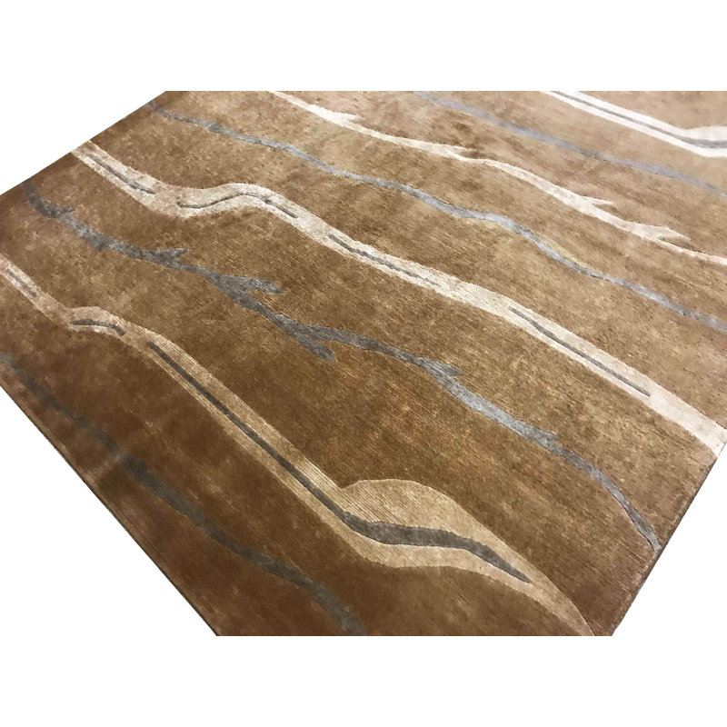 Himalayan Hand Knotted Wool Striped Area Rug in Beige