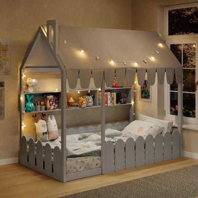 Lit simple en bois massif, style Montessori pour enfants, peu encombrant