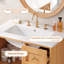 Meuble-lavabo Farmhouse avec lavabo en céramique, 3 tiroirs et rangement à fermeture en douceur