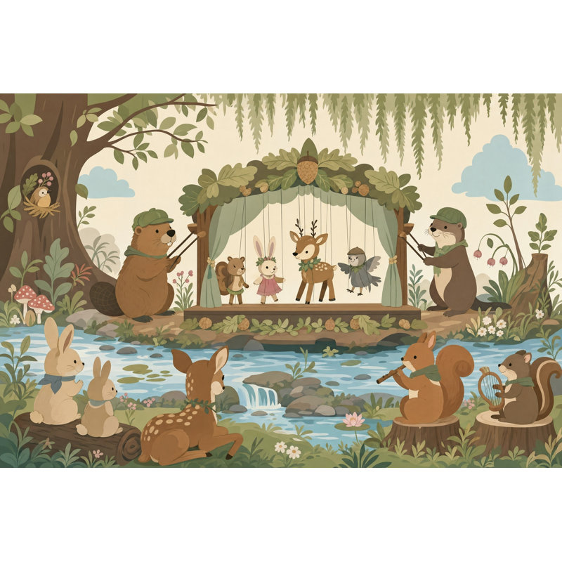 Papier peint puppet theatre Woodland Nursery, 120 po x 96 po, Peler et coller