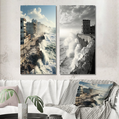 Cuba Havava Monochrome Panorama - Cuba Landscape Metal Art Print Set Of 2