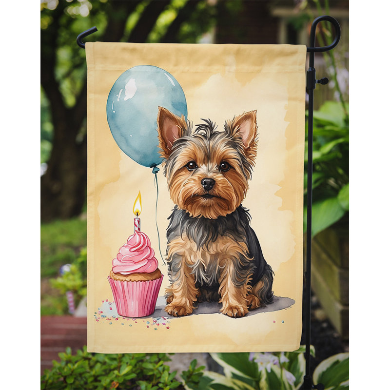 Drapeau de jardin «Happy Birthday», Yorkshire Terrier 