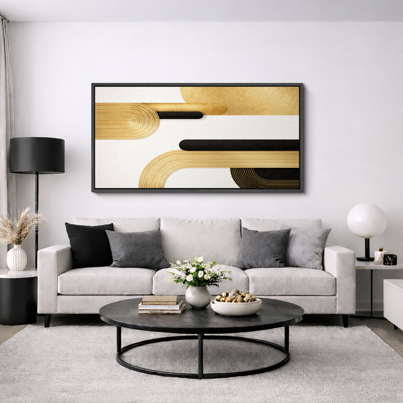 Illustration abstraite de composition géométrique de lignes noires dorées, images de salon moderne, impression sur toile encadrée