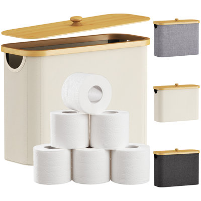Rangement pour papier hygiénique, panier à papier hygiénique en bambou avec couvercle et poignée, support de papier hygiénique autoportant, accessoires de rangement pour armoire de salle de bain