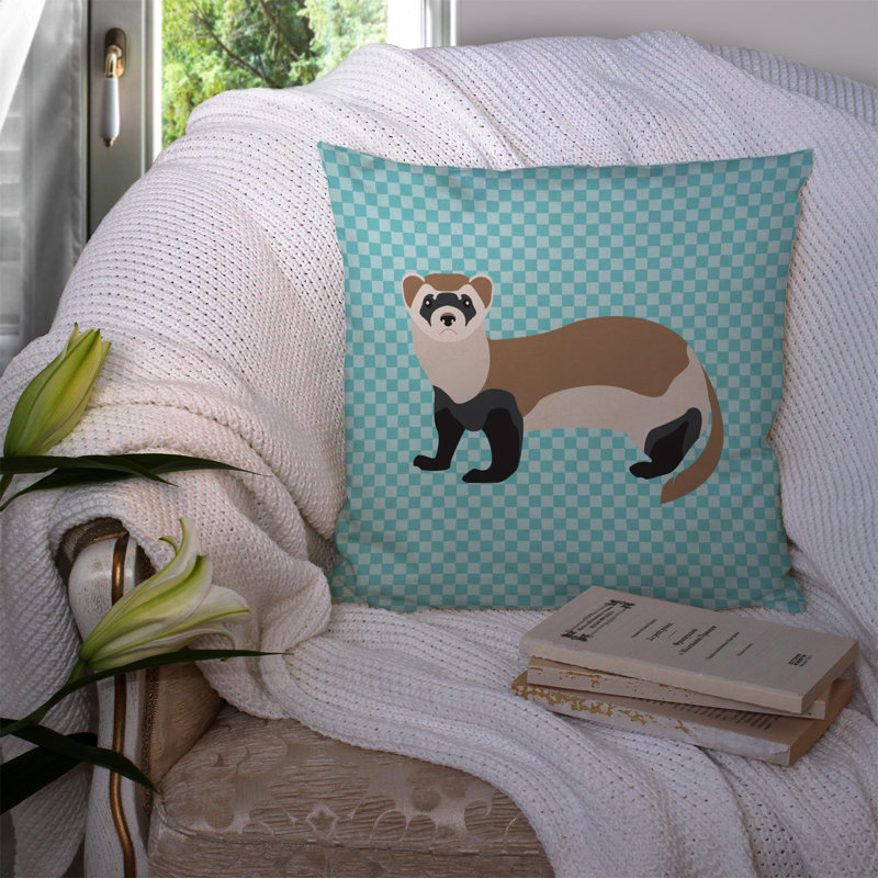 Coussin extérieur à damier de furet, Bleu, 14 po x 14 po