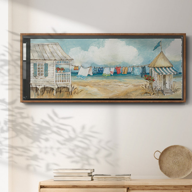 «Fresh Laundry I», peinture sur toile à cadre flottant, H 8 po x l 20 po, Noyer