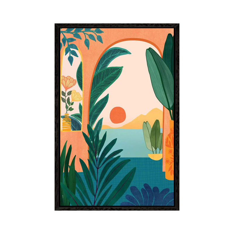 Tropical Evening - Print on Canvas, Black Floater Framed, 66.04cm H x 45.72cm W x 3.81cm D