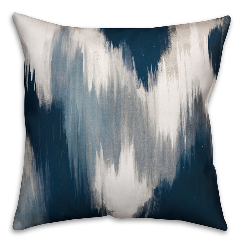 Blue and White Polyester Ikat Square Throw Pillow 16" x 16"