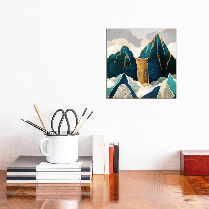 Golden Waterfall - impression d'art graphique, Aucun mat, Toile tendue, H 12 po x l 12 po x P 0,75 po