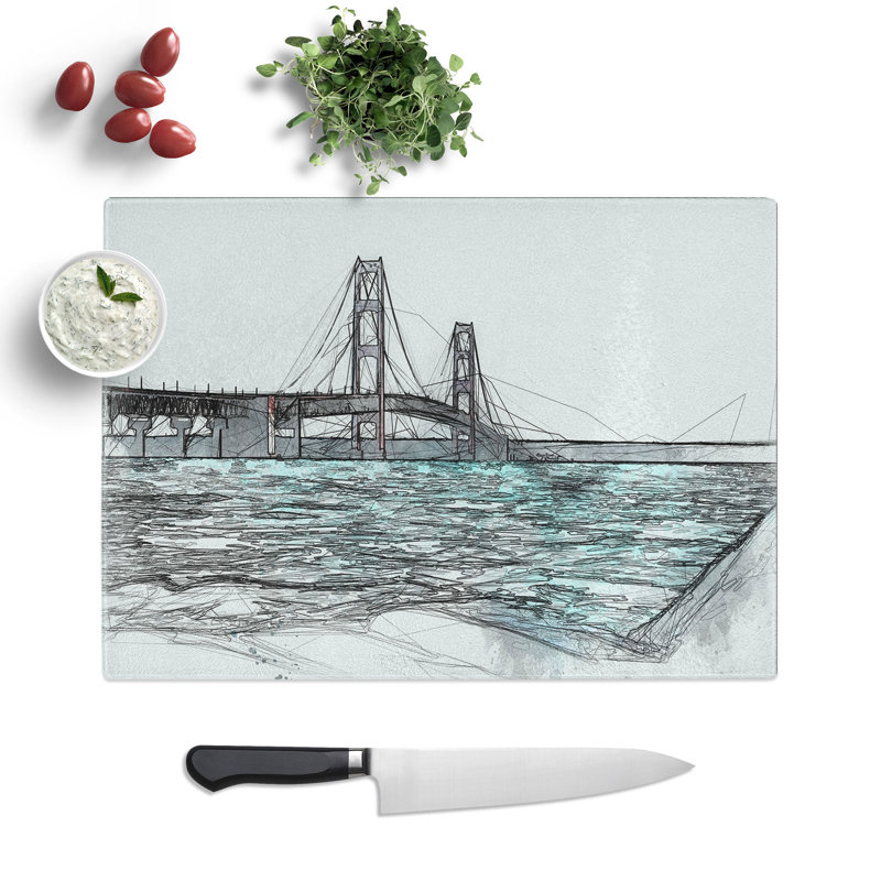 Tempered Glass Mackinac Bridge in Michigan Chopping Board, 20 cm x 28.5 cm