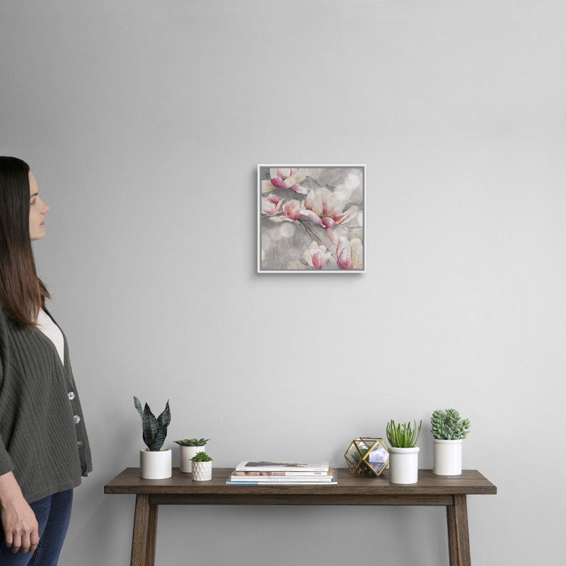 Art mural sur toile Blush Sweet Magnolias, Cadre blanc, H 12 po x l 12 po x P 1,25 po